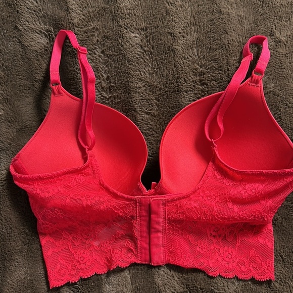 VICTORIAS SECRET Red Lace Push Up Bra Sz 32D - Picture 2 of 7
